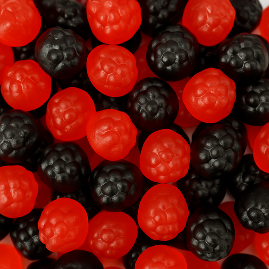 bold colours of raspberry and blackberry looking sweets