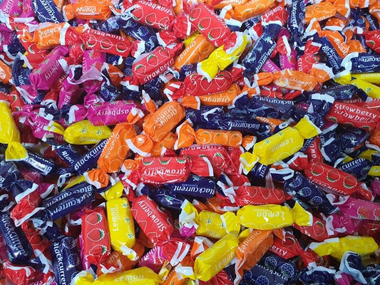 close up image of colourful wrapped sweets