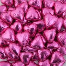 Silver, Pink, Blue, Hot Pink, Red or Gold Chocolate Hearts 70pce 500g