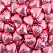 Silver, Pink, Blue, Hot Pink, Red or Gold Chocolate Hearts 70pce 500g
