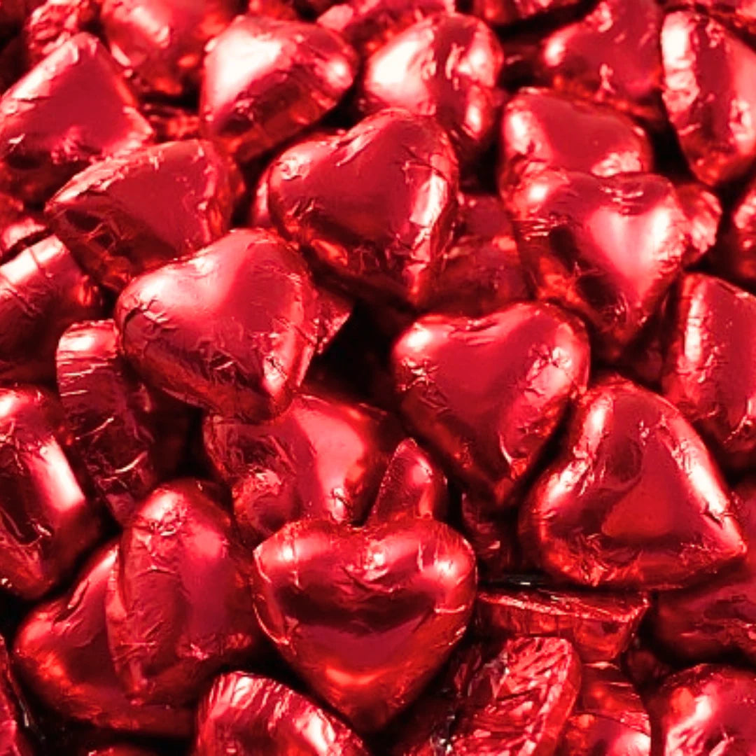 Silver, Pink, Blue, Hot Pink, Red or Gold Chocolate Hearts 70pce 500g