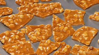 close up image of delicious cut up peanut brittle